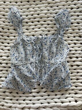 Blue Floral Tie-Front Camisole Top by